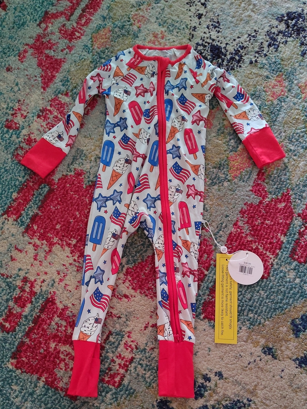 Caden Lane Red White & Cool Bamboo Footie Pj - 12-18 Months Patriotic Print NWT